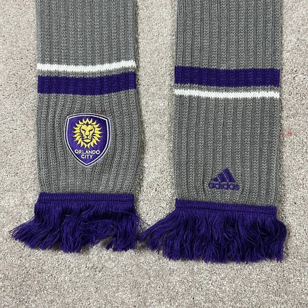 Adidas Unisex One Size‎ Purple Grey Knit Orlando City SC MLS Soccer Scarf NWT